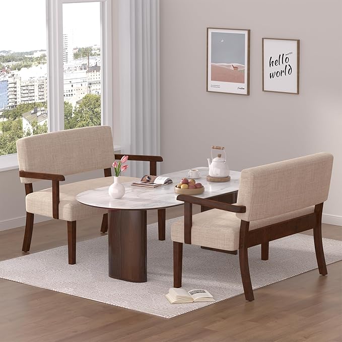 Accent Chair 2 Seat, Arm Chairs with Soft Seat and Armrests for Living Room, Love seat for Dining, Reading, and Waiting Rooms (Beige)-CasaMuseHome