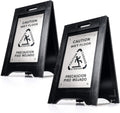 Premium Wooden Caution Wet Floor Sign – Bilingual w/Non-Skid Plastic Feet – For Hotels, Schools, Offices, Areas, Restrooms, Pool Decks & Shops - Black - (2 Pack)