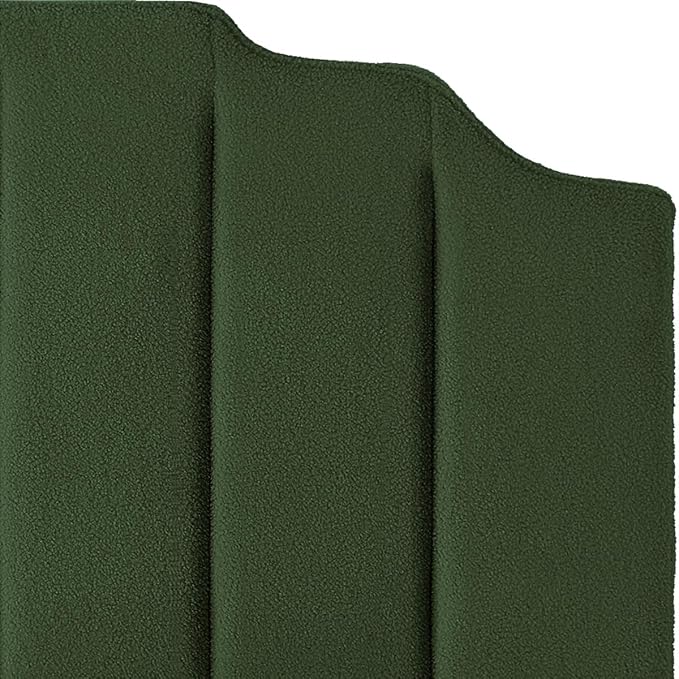 24KF Dark Green Teddy Fabric Tufted King Upholstered Headboard, Modern Vertical Channel Design California King Headboard with Stepped Silhouette Top Edge,6026-K-Teddy Dark Green-CasaMuseHome