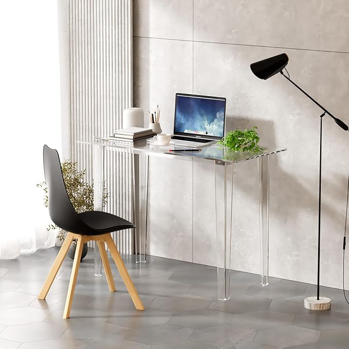 Acrylic Desk, Modern Study Table for HomeOffice-Extended Surface Multi-Purpose Console & EntrywayTable, Sturdy Lightweight Design (42.5-inch, Transparent)-CasaMuseHome