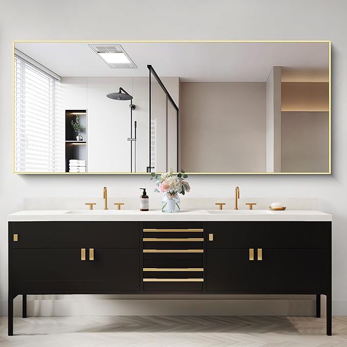 30x72inch Bathroom Mirror, Gold Rectangle Mirror with Thin Metal Frame, Large Rectangular Wall Mirrors for Bathroom, Living Roomm, Hair Salon, Big Farmehouse Mirror Hang Horizontal/Vertical-CasaMuseHome