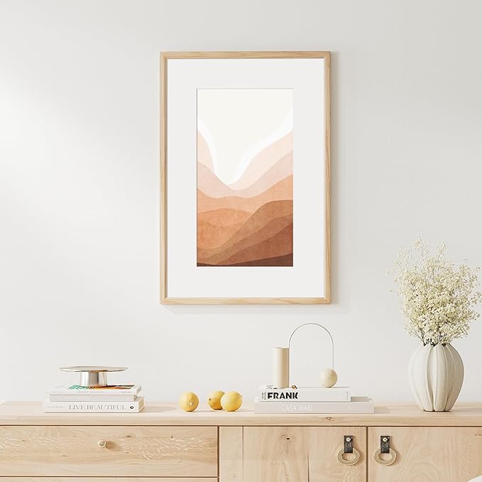 16x24 Poster Frame Natural Solid Oak Photo Frames with 12x18 Removable Mat Wall Hanging Large Handcrafted Frame with HD Plexiglass Wall and Tabletop Display Large Picture Frame-CasaMuseHome