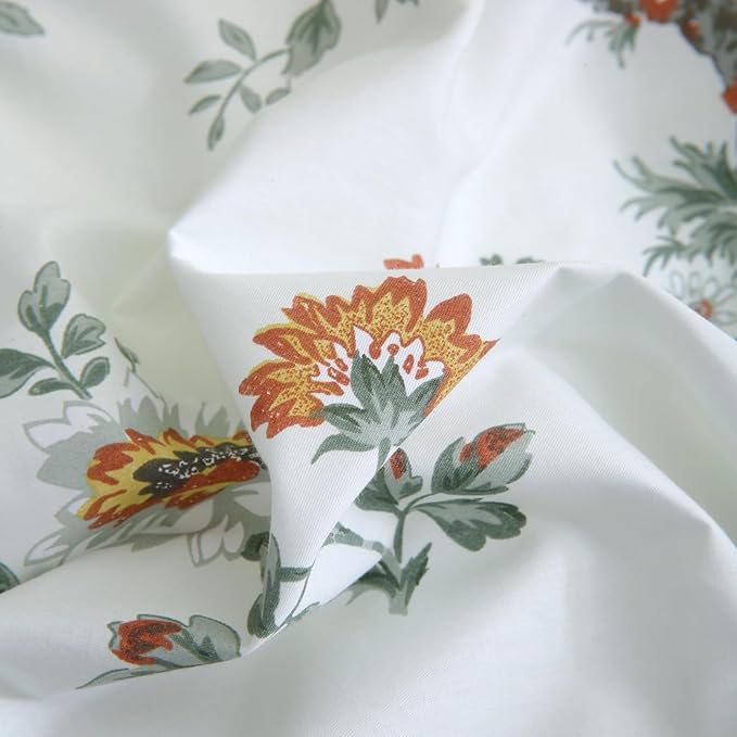 ABREEZE Floral Duvet Cover King Size Set Bird Flowers Bedding Set 100% Brushed Cotton Bedding Collection 1 Duvet Cover with 2 Pillowcases White-CasaMuseHome