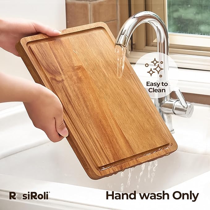 Acacia Wood Cutting Board for Kitchen - 0.8 inch Thick Wood Charcuterie Cheese Board with Side Handles and Juice Grooves, Wooden Chopping Block for Meat and Veggies, 13x10 inch-CasaMuseHome