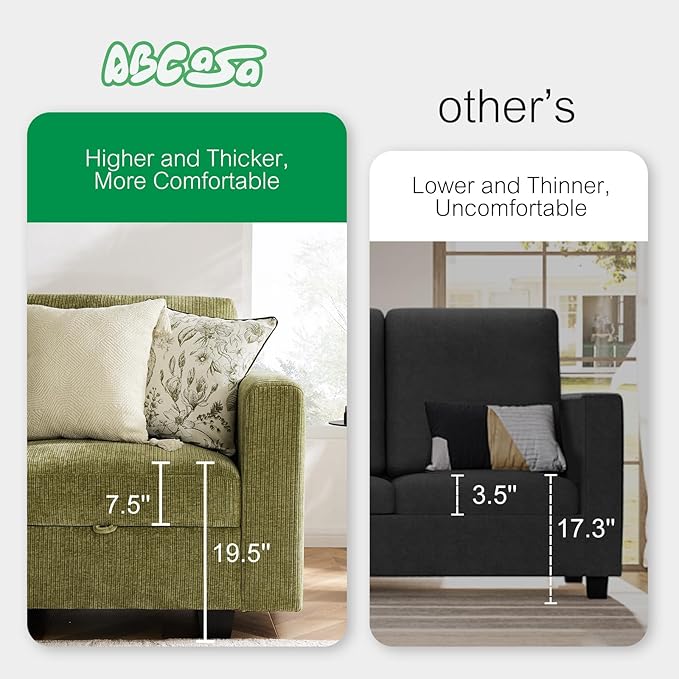 38.5 Oversized Accent Chair with Storage Green Corduroy Set of 2, Single Modern Accent Sofa Chair with Arms for Apartment Living Room (21" Deep Seat)-CasaMuseHome