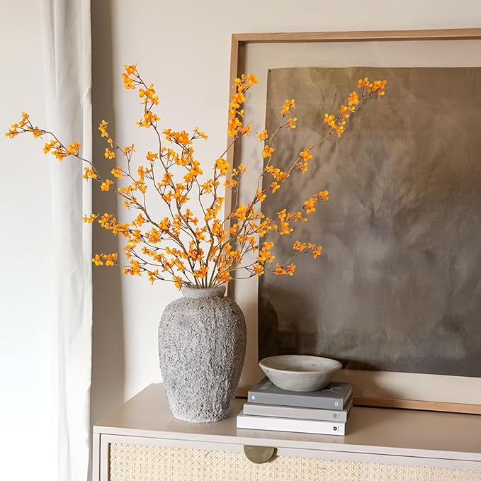 4Pcs Fake Flowers Blossom Branches Artificial Flowers for Indoor Decor, Faux Long Stem Realistic Indoor Plants for Vase Wedding Home Office Bedroom Party Table Centerpieces Decor-CasaMuseHome