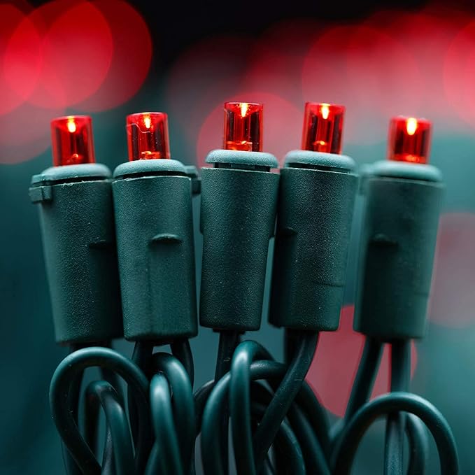 200 Count Red Wide Angle LED Christmas Lights, 66 ft Green Wire UL Certified Commercial Grade 5mm Holiday String Light Set (Red)-CasaMuseHome