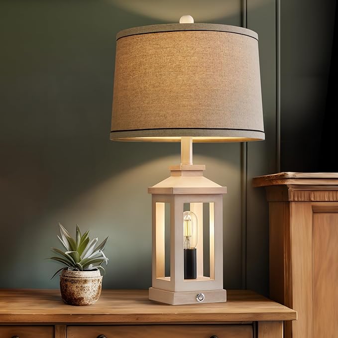 23.75" Retro Farmhouse USB C+A Ports Table Lamp with 3 Way Dimmable Touch Control White Nightlight Vintage Modern Lamp for Living Room Bedroom with 2 Light Sources-CasaMuseHome