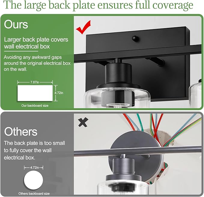 3 Light Bathroom Light Fixtures, Matte Black Modern Vanity Lights with Clear Glass Shade, Bathroom Wall Lamp for Mirror Kitchen Living Room Hallway Cabinet Porch-CasaMuseHome