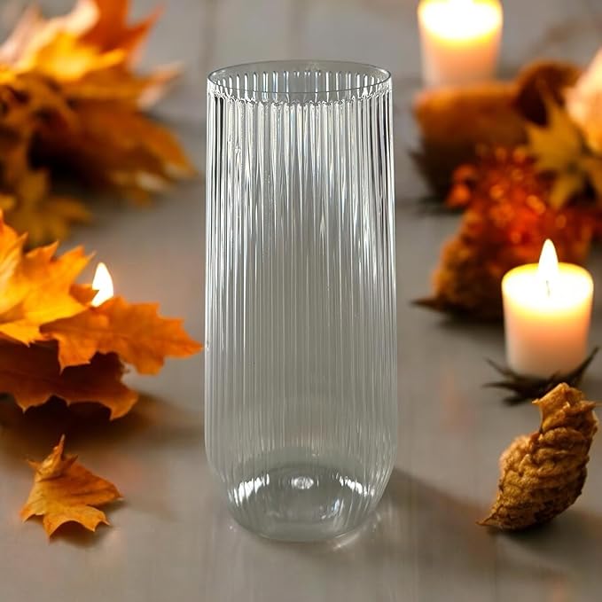 24 Pack Ribbed Ripple Stemless Toasting Glasses, Origami Durable 9 Oz BPA-Free Disposable Plastic Champagne Flutes for Weddings, Bars, Events, and Celebrations (Clear)-CasaMuseHome