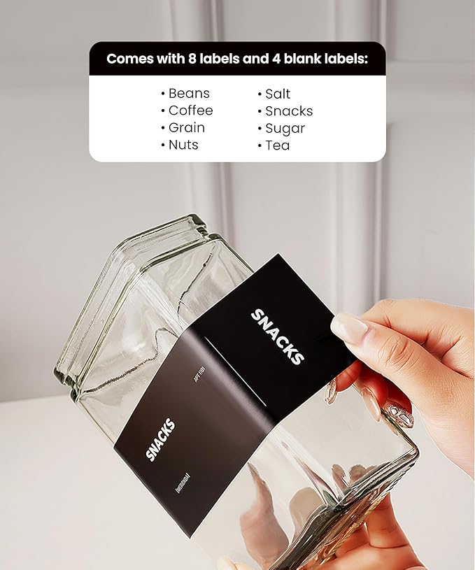 27 oz Glass Storage Jars with Bamboo Lid, set of 6, glass canisters with airtight lids, Clear jars with lids for Cookie, Candy, Tea, Coffee Bean and Rice, Black-CasaMuseHome