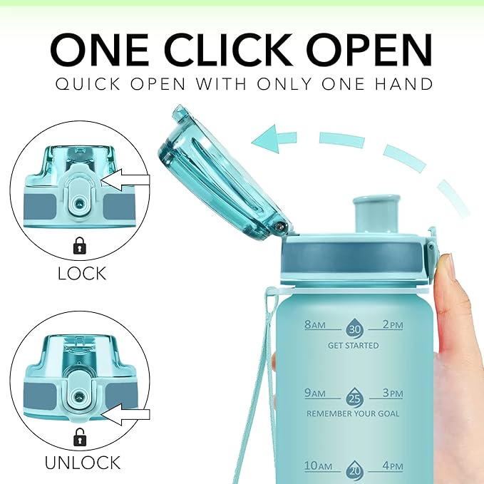 32oz Motivational Water Bottles with Time Marker & Fruit Strainer, Transparent Gradient Color Water Bottle with Times to Drink, Leakproof & BPA Free, Reusable Bottle with Strap (No Straw)-CasaMuseHome