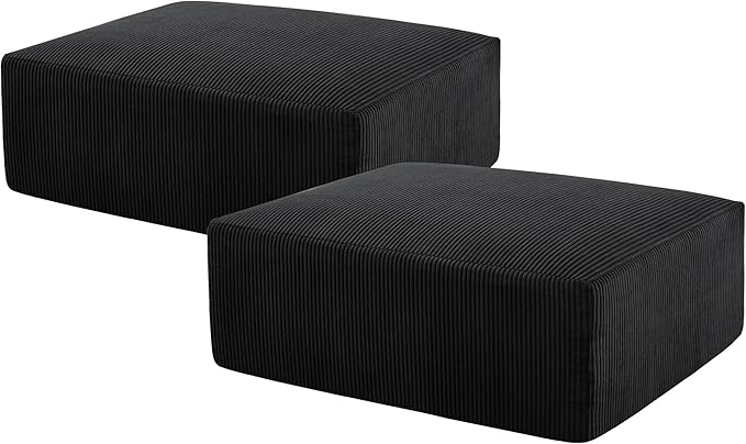 40" Square Stuffed Ottoman Pouf for Sofa Couch, Corduroy Poufs with Foam Chunk Filling, Furry & Fluffy Foot Stool Movable Ottoman. 40 * 31 Floor Poufs Foot Rest for Living Room, Black-CasaMuseHome