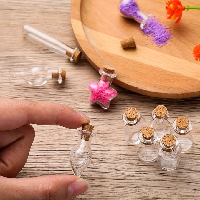 140 Pcs Mini Glass Bottles with Cork Stoppers Tiny Wishing Potion Bottles, 14 Shapes, Small Spell Apothecary Jar Vials Witchcraft Drifting Jar for Wedding Halloween Party Arts DIY Crafts-CasaMuseHome