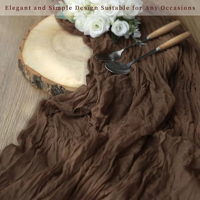 10FT 6 Pack Brown Cheesecloth Table Runner 20 x 120 Inch Long Boho Fabric Rustic Cheese Cloth Table Runner for Wedding Bridal Shower Baby Shower Gauze Sheer Birthday Party Table Decorations-CasaMuseHome