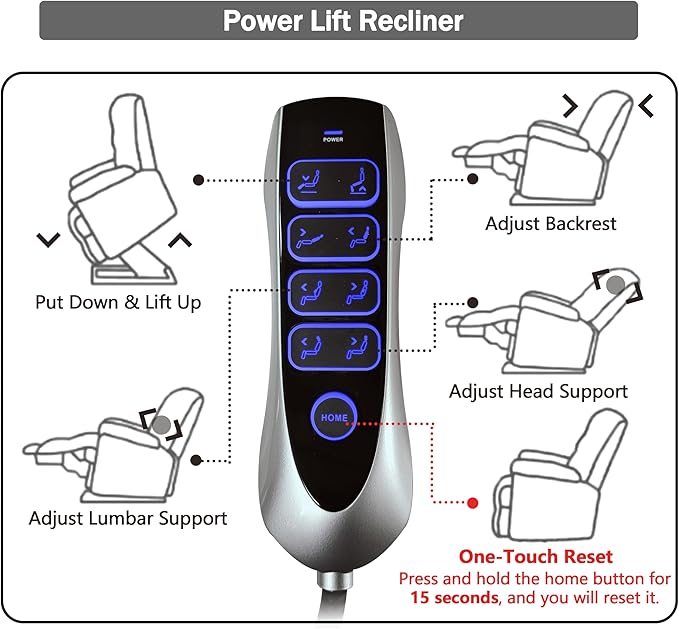 4 OKIN Motor Power Lift Recliner Chair for Elderly Adults Extra Large Lay Flat Recliners with Massage Heat, Adjustable Head-Back-Lumbar-Leg-Support, Extended Footrest, 2 Cup Holders-CasaMuseHome