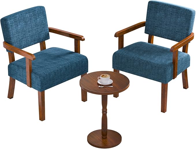 Accent Chair Set of 2 with Table, Living Room Chairs with Soft Seat and Armrests for Living Room Bedroom Reading Room Waiting Room, Lake Blue (AC01)-CasaMuseHome