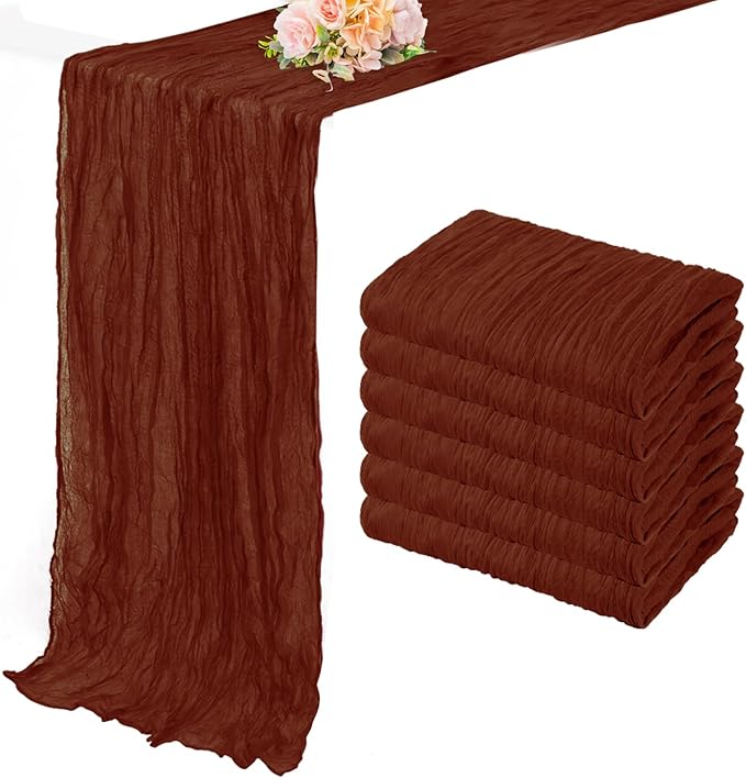 6 Pack Terracotta Cheesecloth Table Runner 10FT Boho Rustic Cheese Cloth Table Runner for Wedding 20 x 120 Inch Long Bridal Shower Baby Shower Gauze Fabric Sheer Birthday Party Table Decorations-CasaMuseHome