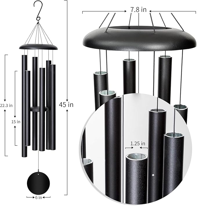 45'' Wind Chimes Outdoor,Memorial Wind Chime, Large Wind Chimes for Outside Deep Tone, Sympathy Gifts. Black-CasaMuseHome