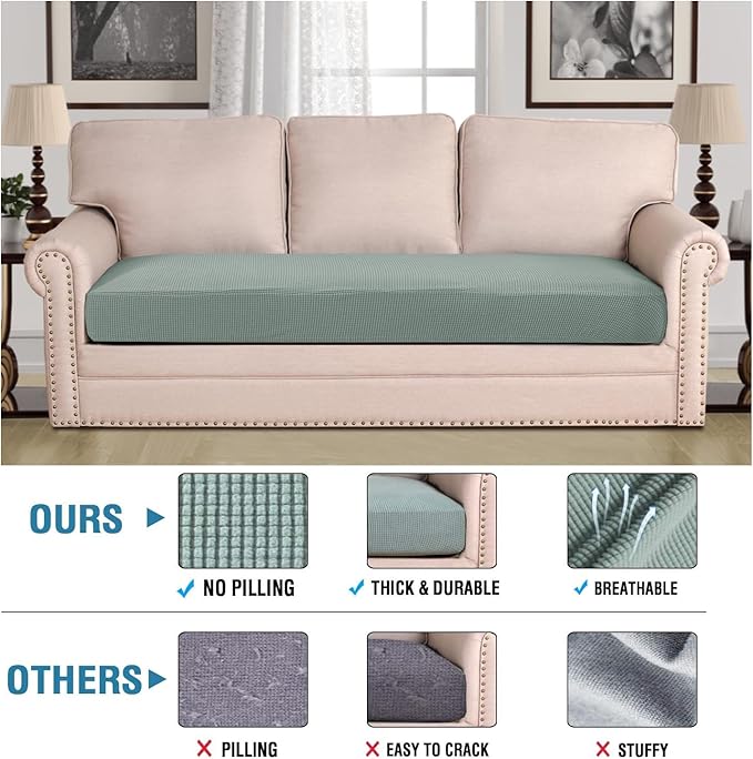 H.VERSAILTEX Super Stretch Individual Seat Cushion Covers Sofa Covers Couch Cushion Covers Slipcover Sets Thick Jacquard Textured Twill Fabric (1 Piece Sofa Cushion Cover, Sage)-CasaMuseHome