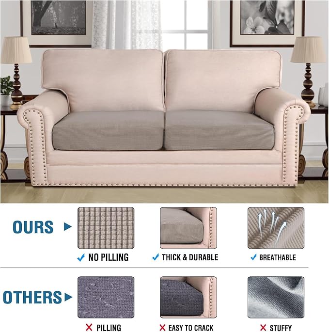 H.VERSAILTEX Super Stretch Individual Seat Sofa Covers Couch Slipcover Sets Thick Jacquard Textured Twill Fabric (2 Piece Large Sofa Cushion Covers, Taupe)-CasaMuseHome