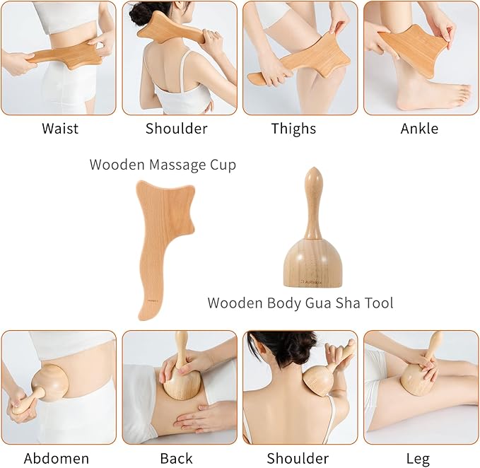 7 Pack Wood Therapy Massage Tools for Body Shaping Set, Cellulite Massager,Maderoterapia Kit Colombiana, Lymphatic Drainage Massager Tools for Neck Back Waist Pain Relief-CasaMuseHome