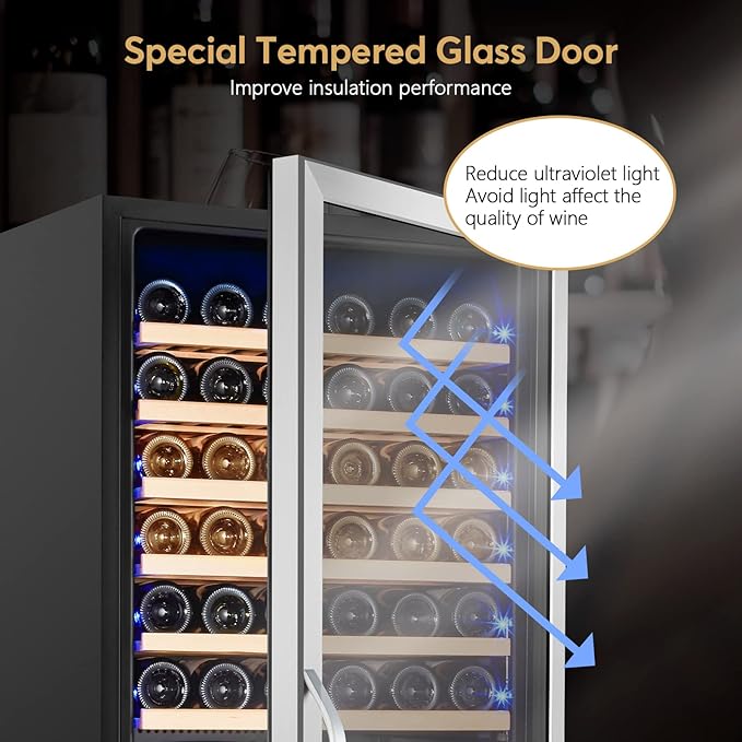24 Inch Wine Cooler Fridge Dual Zone, Professional Large Capacity High Wine Refrigerator with Powerful Compressor, Quiet Operation and Elegant Design-KMHJ408D-CasaMuseHome
