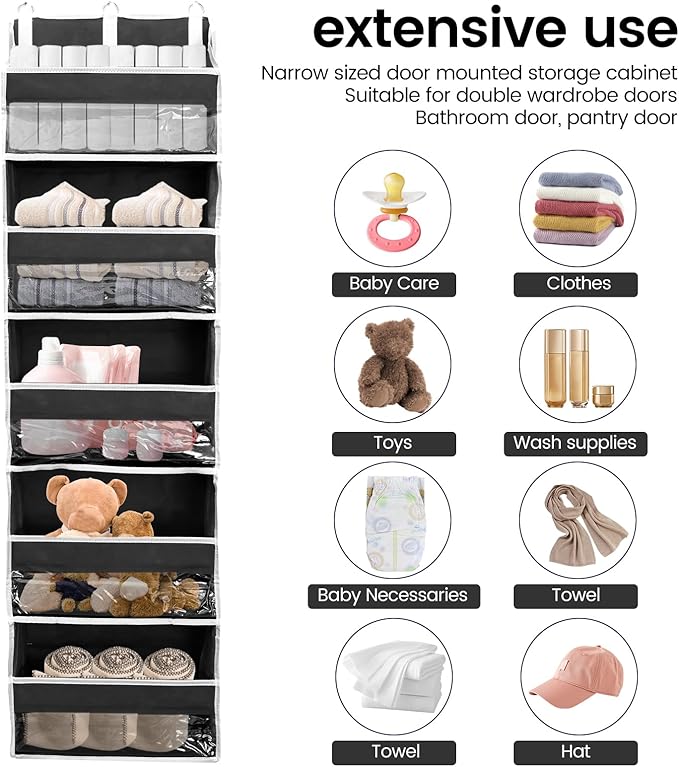 Over the Door Organizer with 5 Large Pockets and 10 Side Mesh Pockets Visible Closet Hanging Organizer Large Capacity Behind Door Storage Organizer for Home Office Bathroom Bedroom-CasaMuseHome