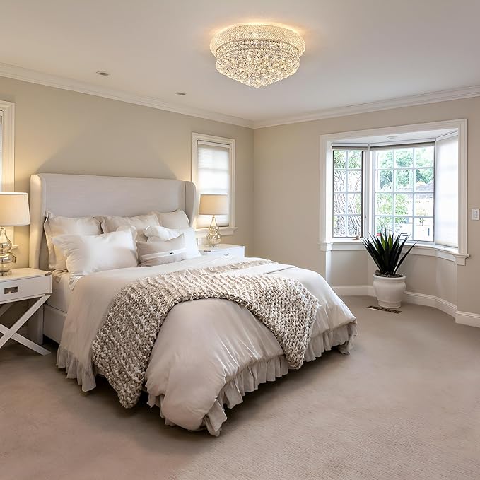 9-Light Crystal Flush Mount Chandelier Ceiling Light Fixture for Living Room Dining Room Bedroom Foyer Entryway Hallway Closet Bathroom (Chrome D22)-CasaMuseHome