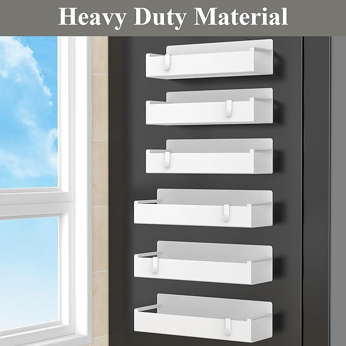 6 Pack Magnetic Spice Rack Organizer for Refrigerator and Oven, White Fridge Organizers and Storage for Kitchen-CasaMuseHome