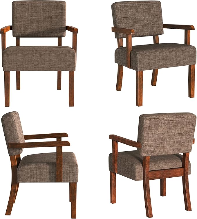 Accent Chair Set of 2 with Table, Living Room Chairs with Soft Seat & Armrests for Living Room Bedroom Reading Room Waiting Room (Brown), (AC01)-CasaMuseHome
