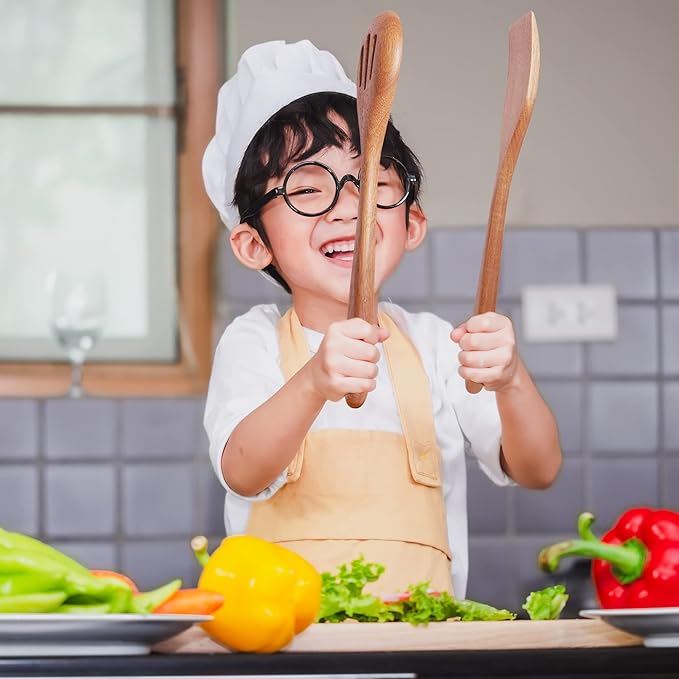 Acacia Wooden Spoons for Cooking: 5-Piece Kitchen & Cooking Utensils Set - Wooden Spatula, Slotted & Pasta Spoon - Essential Wooden Utensil Set-CasaMuseHome