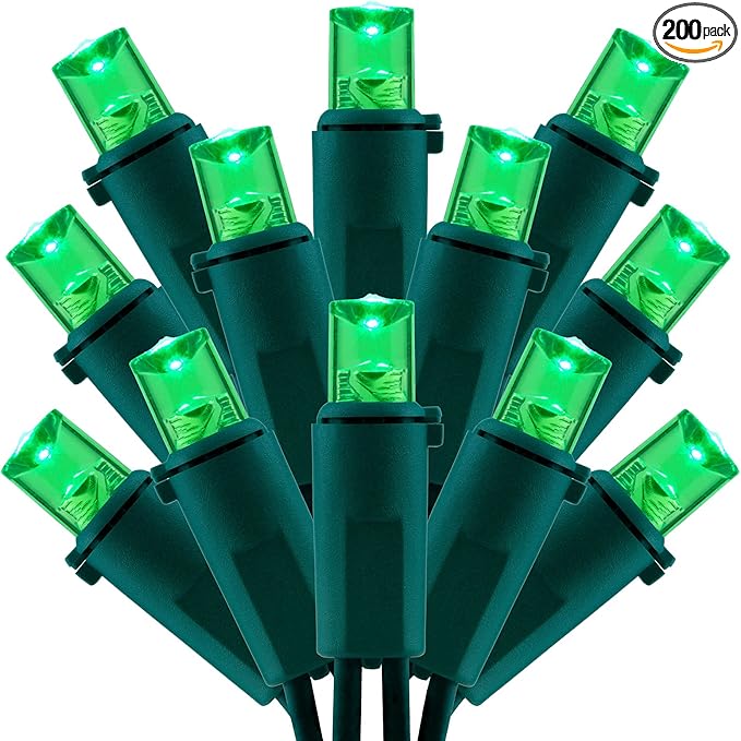 200 Count Green Wide Angle LED Christmas Lights, 66 ft Green Wire UL Certified Commercial Grade 5mm Holiday String Light Set (Green)-CasaMuseHome