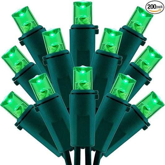 200 Count Green Wide Angle LED Christmas Lights, 66 ft Green Wire UL Certified Commercial Grade 5mm Holiday String Light Set (Green)-CasaMuseHome