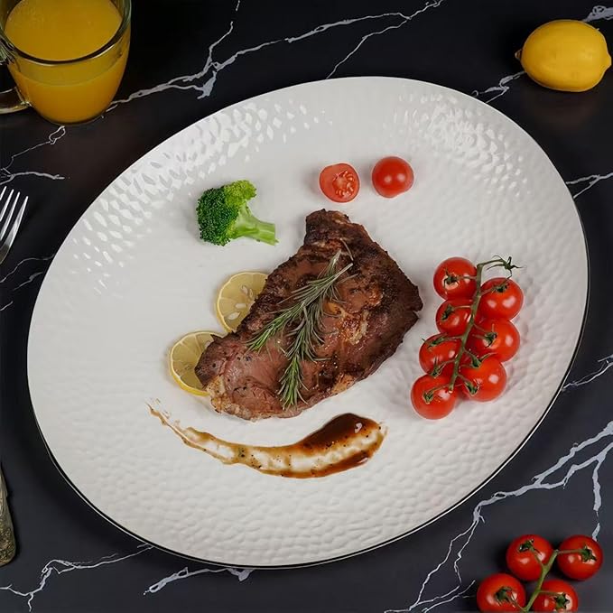 15" Large Serving Platter - Oval Large Serving Tray, Ceramic Serving Dish, White Platters for Serving Food, Appetizers, Entertaining, Party, Set of 2-CasaMuseHome