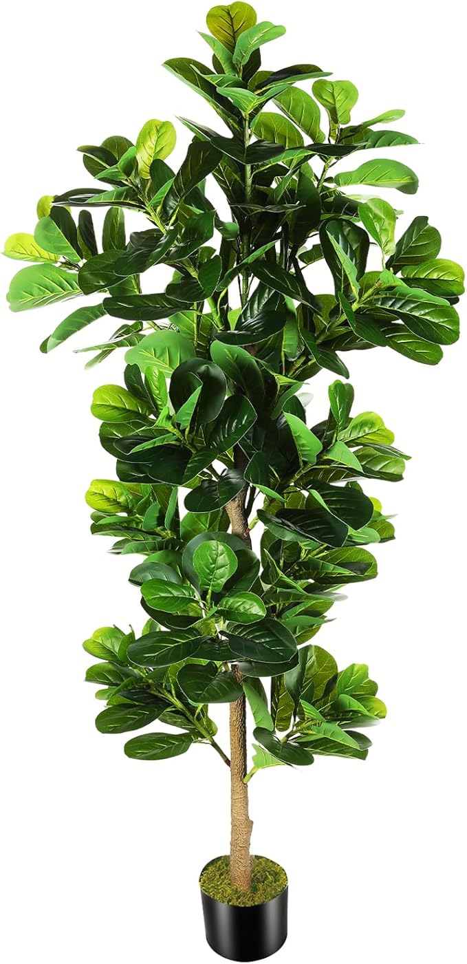 7.3ft Artificial Fiddle Leaf Fig Tree (87in) with Plastic Nursery Pot Faux Tree, Ficus Lyrata Fake Plant for Office House Farmhouse Living Room Home Decor (Indoor/Outdoor)-CasaMuseHome