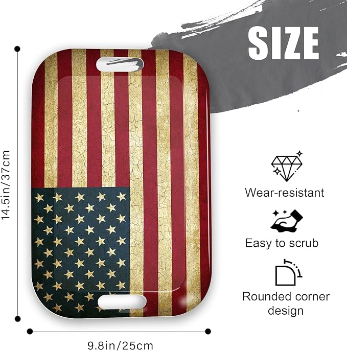 Serving Trays with Handles, 14.5 x 9.8 inch Rectangular Plastic Tray for Restaurant, Kitchen, Vintage United States of America Flag-CasaMuseHome