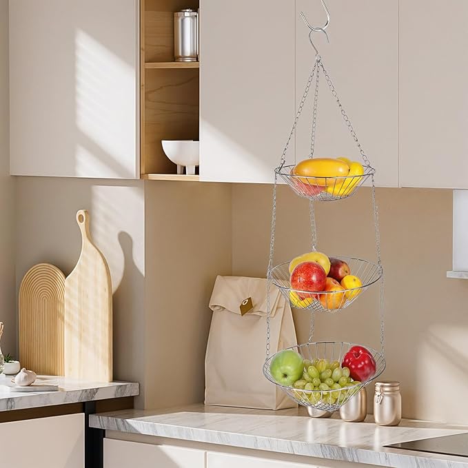 3-Tier Kitchen Wire Storage Basket Hanging Fruit Storage 2 Pack-CasaMuseHome