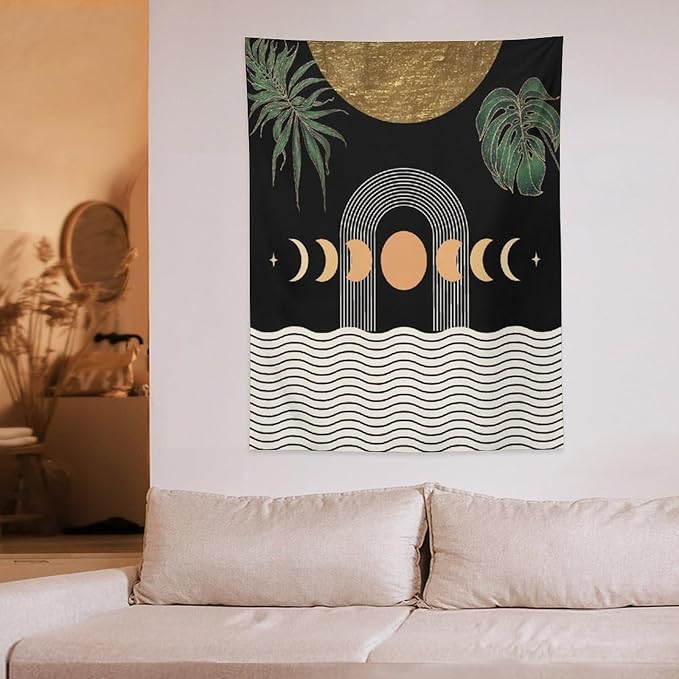 Abstract Boho Tapestry, Mid Century Tropical Tree Leaves Modern Geometric Arch Bohemian Botanical Tapestry, Home Aesthetic Wall Hanging Art Decor for Living Room Bedroom Dormitory 50x60 Inch-CasaMuseHome