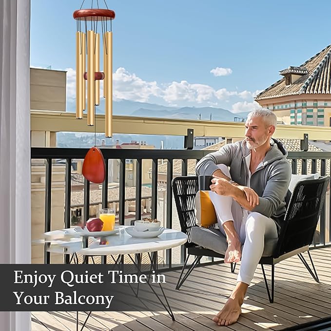 28" Wind Chime for Mothers Day, Decorative Wind Chimes for Outside, Memorial Windchimes Remembrance Gift for Women Mom Grandma, Metal Wind Chimes Outdoor Decor for Garden Patio Zen(Gold)-CasaMuseHome