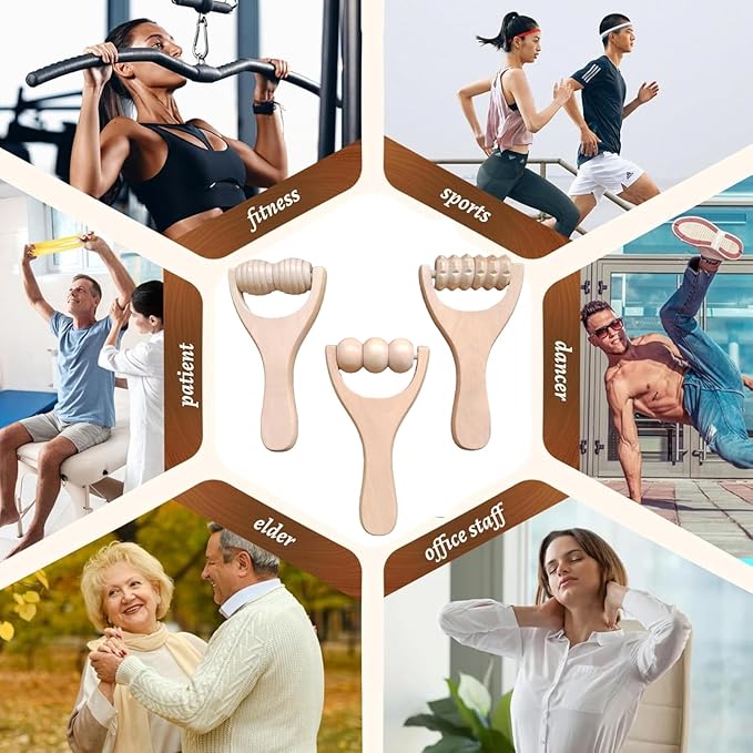 3Pcs Wooden Hand Massage Roller, Manual Wood Therapy Massage Tools Massager Roller for Relaxes Thigh, Leg, Hands Full Body Muscle Men Women Gift-CasaMuseHome