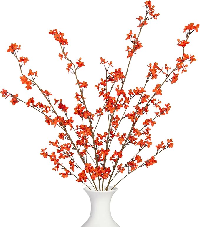 4Pcs Fake Flowers Blossom Branches Artificial Flowers for Indoor Decor, Faux Long Stem Realistic Indoor Plants for Vase Wedding Home Office Bedroom Party Table Centerpieces Decor-CasaMuseHome