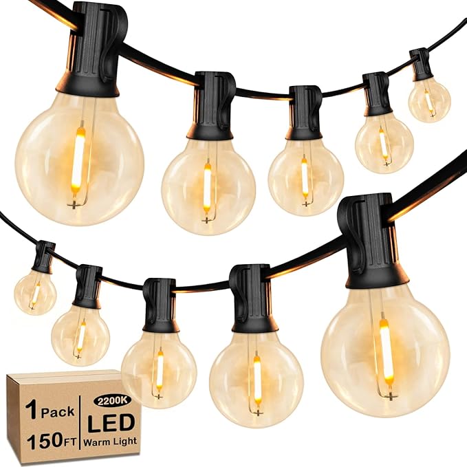 150FT LED Globe Outdoor String Lights, Dimmable Patio With 75+2 G40 Shatterproof Bulbs, Waterproof Outside Hanging, 2200K Commercial Backyard for Porch Bistro Party Balcony Garden-CasaMuseHome