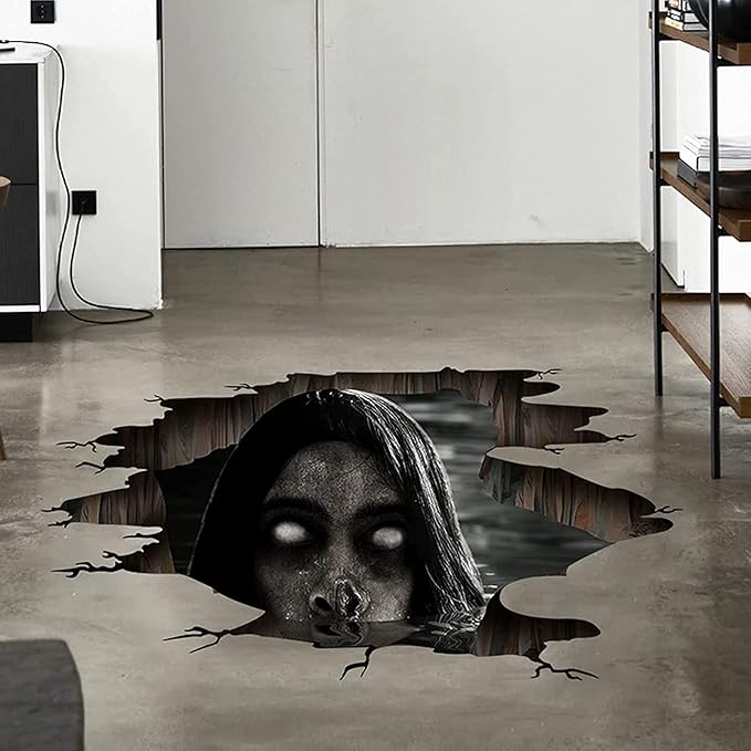 3D Halloween Floor Decals Scary Halloween Zombie Stickers for Living Room, Spooky Blind Women Scratching Floor Stickers Vinyl Removable Decals Art Decorations Party Supplies for Bar Pub-CasaMuseHome