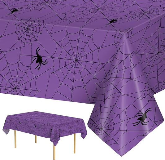 2 Pcs Halloween Tablecloth - Plastic Halloweens Spider Webs Table Cloth, Purple Disposable Rectangle Spiderweb Table Cover for Halloween Party Decorations Supplies Favors Tables Decor, 108 x 54 Inch-CasaMuseHome