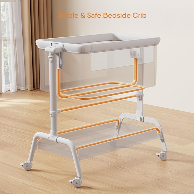 3-in-1 Baby Bassinet, Rocking Bassinet, Bedside Bassinet for Baby, Stable and Secure Bassinet Bedside Sleeper for Newborn & Infant, 6 Height Adjustable with Wheels, Mattress & Breathable Mesh-CasaMuseHome