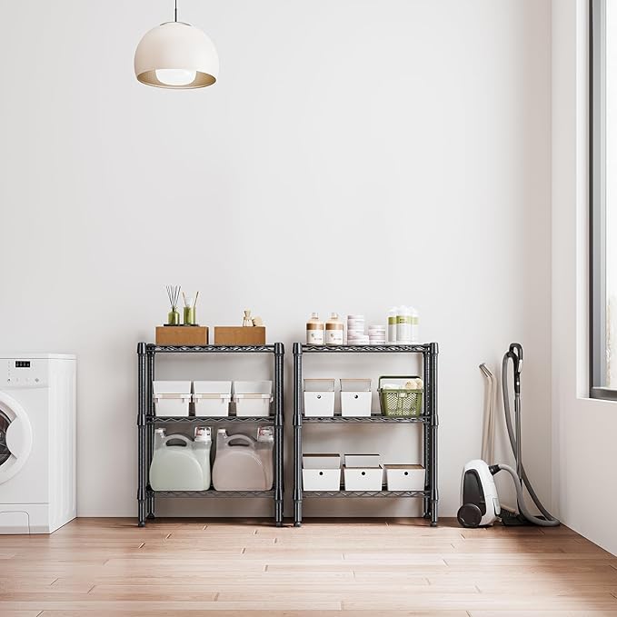 750 lbs 3 Tier Shelf Metal Storage Shelves Wire Rack Closet Organizers for Garage Kitchen Bathroom Laundry Black 11.8" D x 25.6" W x 31.5" H-CasaMuseHome