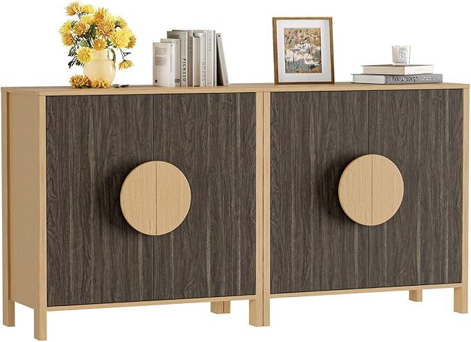 65 Inch TV Stand, Mid Century Modern Entertainment Center with Storage Cabinets & Adjustable Shelves, Media Console TV Credenza for Living Room, Dining Room, Hallway, Walnut-CasaMuseHome