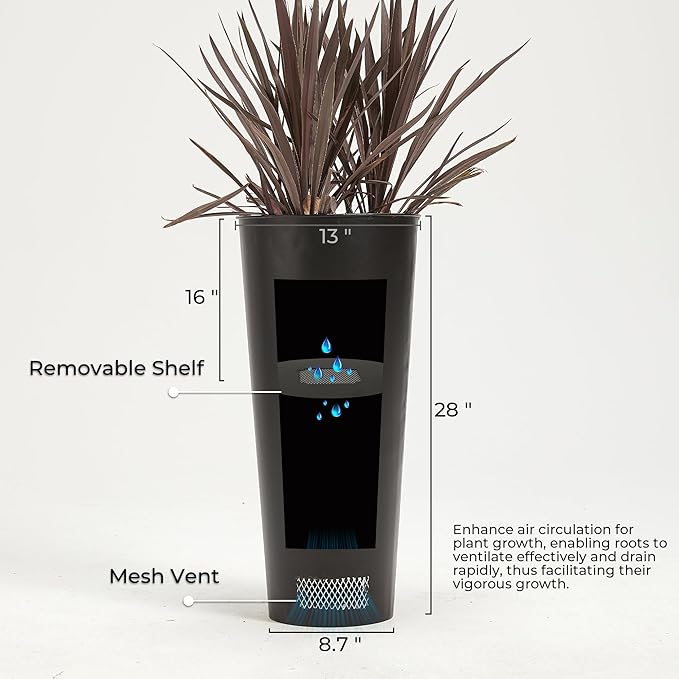 2-Pack 28" Tall Metal Planters - Heavy-Duty Round Flower Pots with Built-in Drainage + Rustic Industrial Finish, All-Climate Deck & Patio Ready Indoor/Outdoor Multi-Scene Garden Vessels-CasaMuseHome