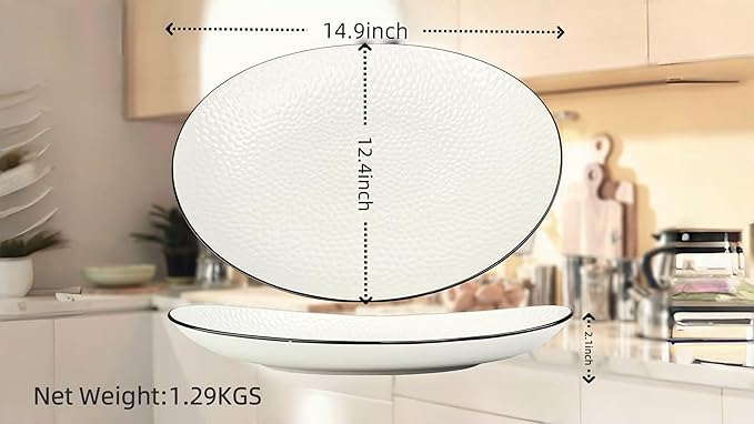 15" Large Serving Platter - Oval Large Serving Tray, Ceramic Serving Dish, White Platters for Serving Food, Appetizers, Entertaining, Party, Set of 2-CasaMuseHome